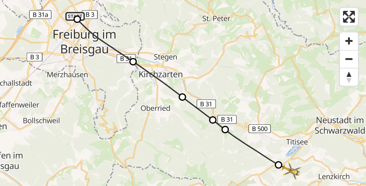 Flugroute Rettungshubschrauber Freiburg im Breisgau Flugplatz - Lenzkirch, 03 Mai 2026, 14:19