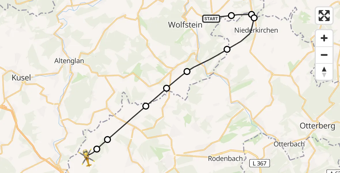 Flugroute Rettungshubschrauber Wolfstein - Niedermohr, 03 Mai 2026, 14:19