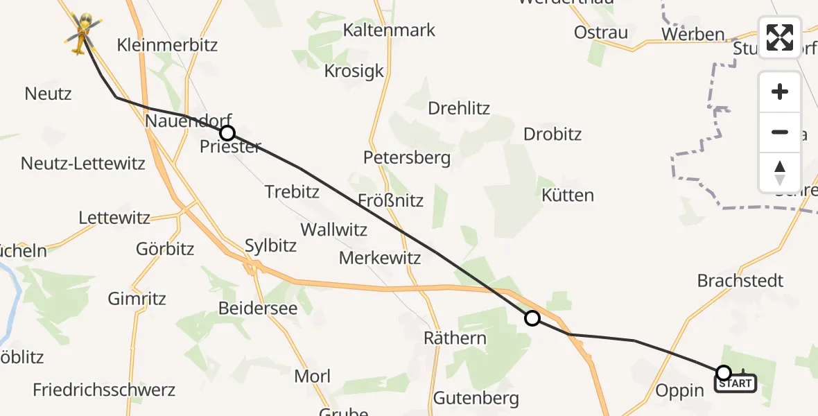 Flugroute Rettungshubschrauber Halle-Oppin Flugplatz - Wettin-Löbejün, 03 Mai 2026, 14:21