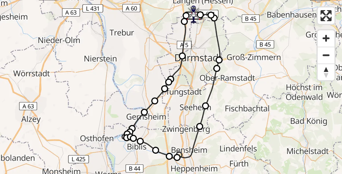 Flugroute Polizeihubschrauber Flughafen Frankfurt-Egelsbach - Flughafen Frankfurt-Egelsbach, 03 Mai 2026, 14:21
