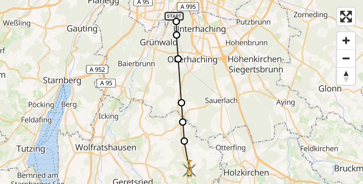 Flugroute Rettungshubschrauber ADAC Air Rescue Center Hubschrauberlandeplatz (Christoph 1) - Dietramszell, 03 Mai 2026, 14:26