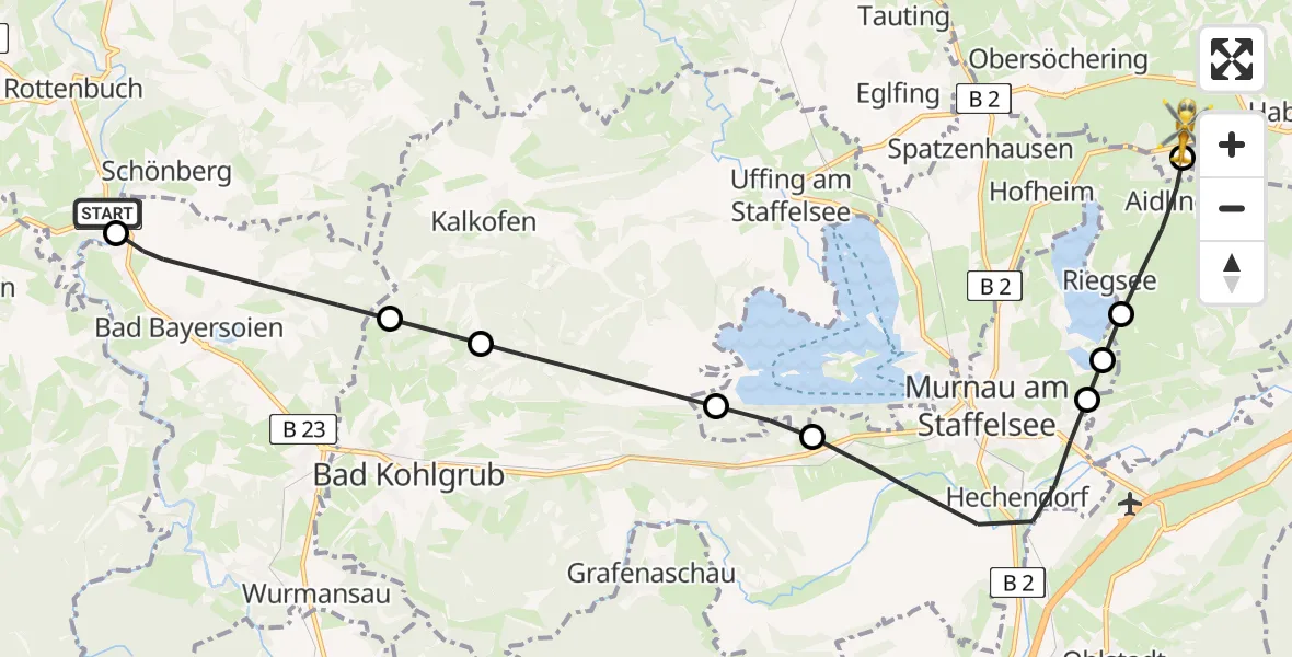 Flugroute Rettungshubschrauber Rottenbuch - Obersöchering, 03 Mai 2026, 14:30