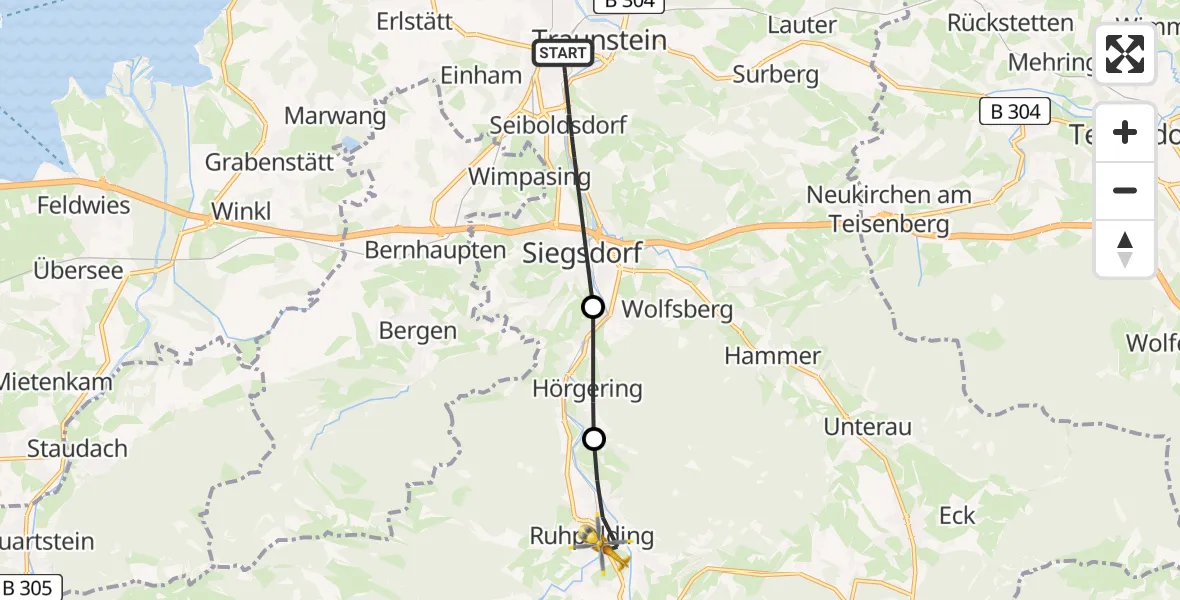 Flugroute Rettungshubschrauber Traunstein - Ruhpolding, 03 Mai 2026, 14:34