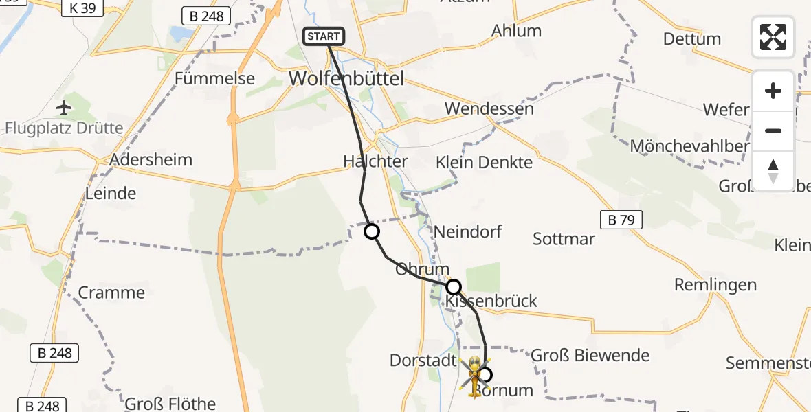 Flugroute Rettungshubschrauber Wolfenbüttel - Börßum, 03 Mai 2026, 14:37