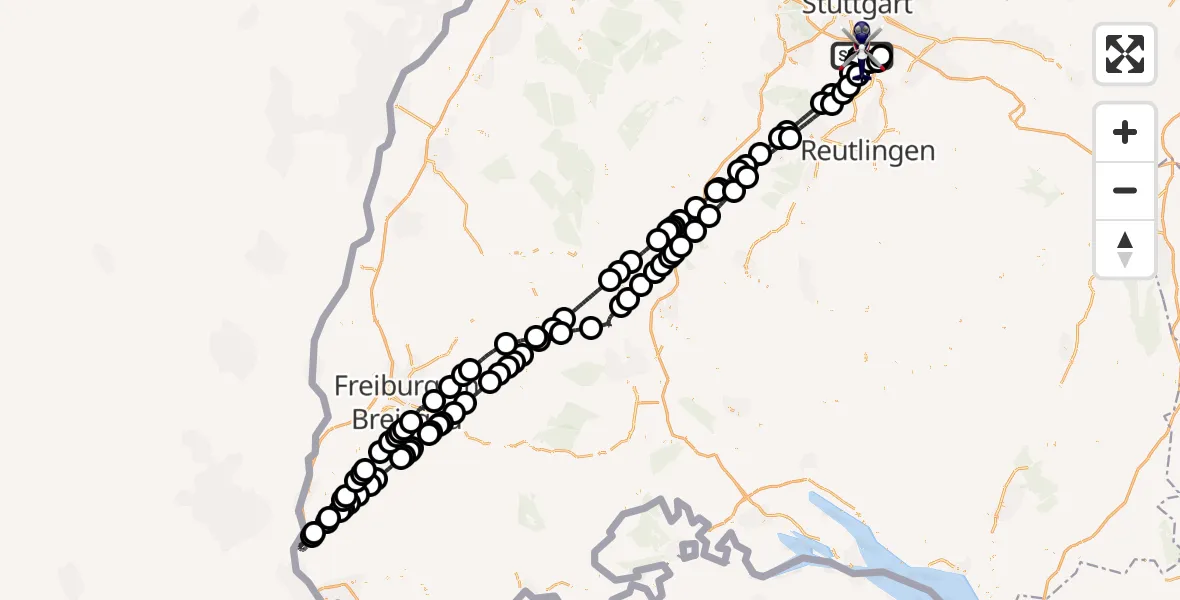 Flugroute Polizeihubschrauber Flughafen Stuttgart - Flughafen Stuttgart, 03 Mai 2026, 14:40