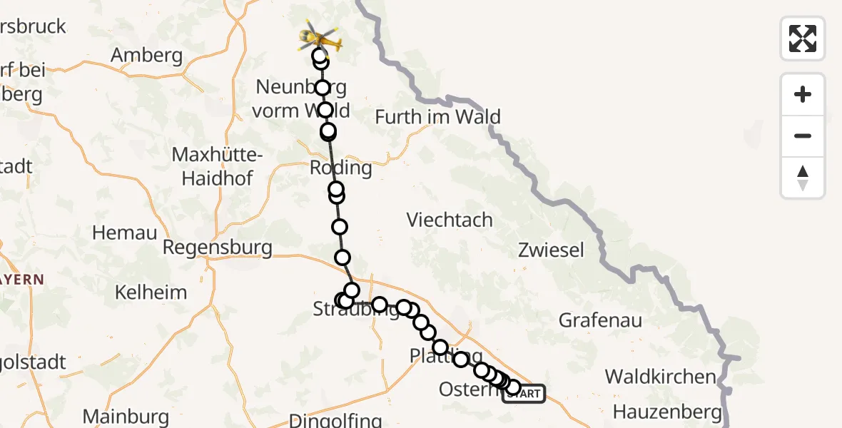 Flugroute Rettungshubschrauber Winzer - Oberviechtach, 03 Mai 2026, 14:42