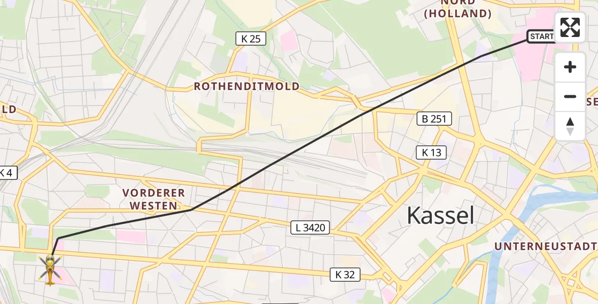 Flugroute Rettungshubschrauber Kassel - Kassel, 03 Mai 2026, 14:44