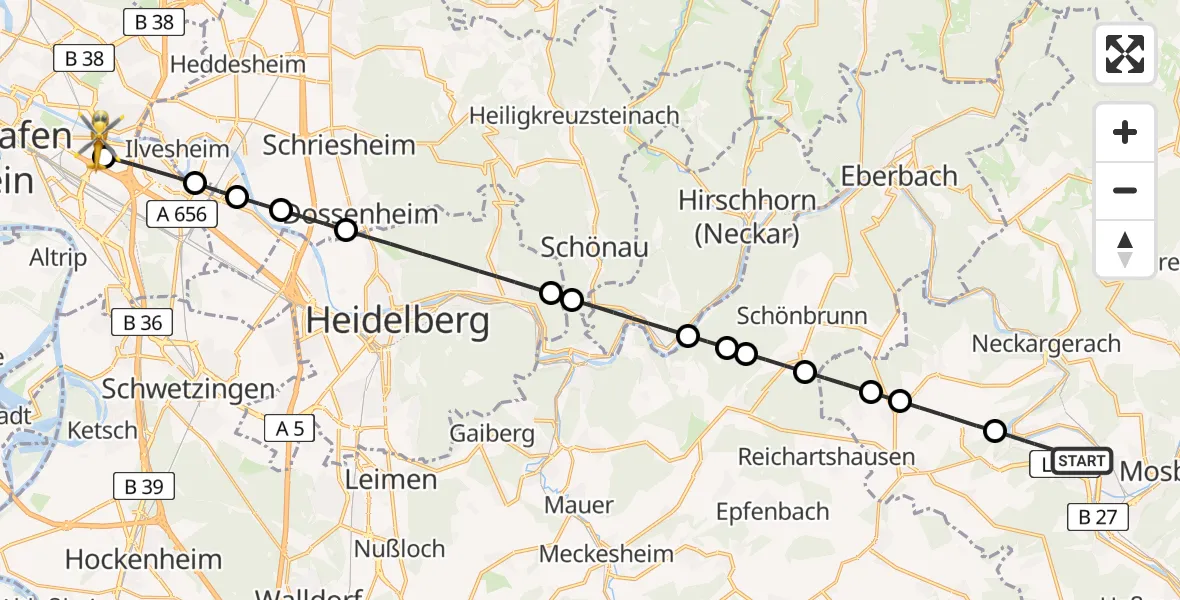 Flugroute Rettungshubschrauber Obrigheim - Mannheim-City Flughafen, 03 Mai 2026, 14:46