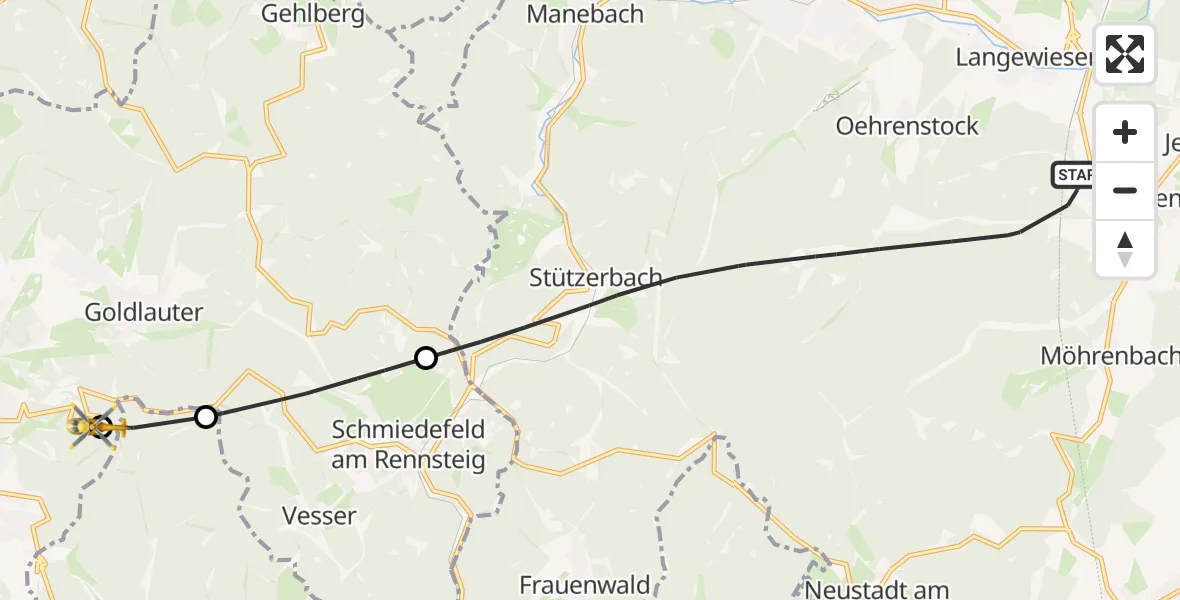 Flugroute Rettungshubschrauber Ilmenau - Suhl, 03 Mai 2026, 14:50