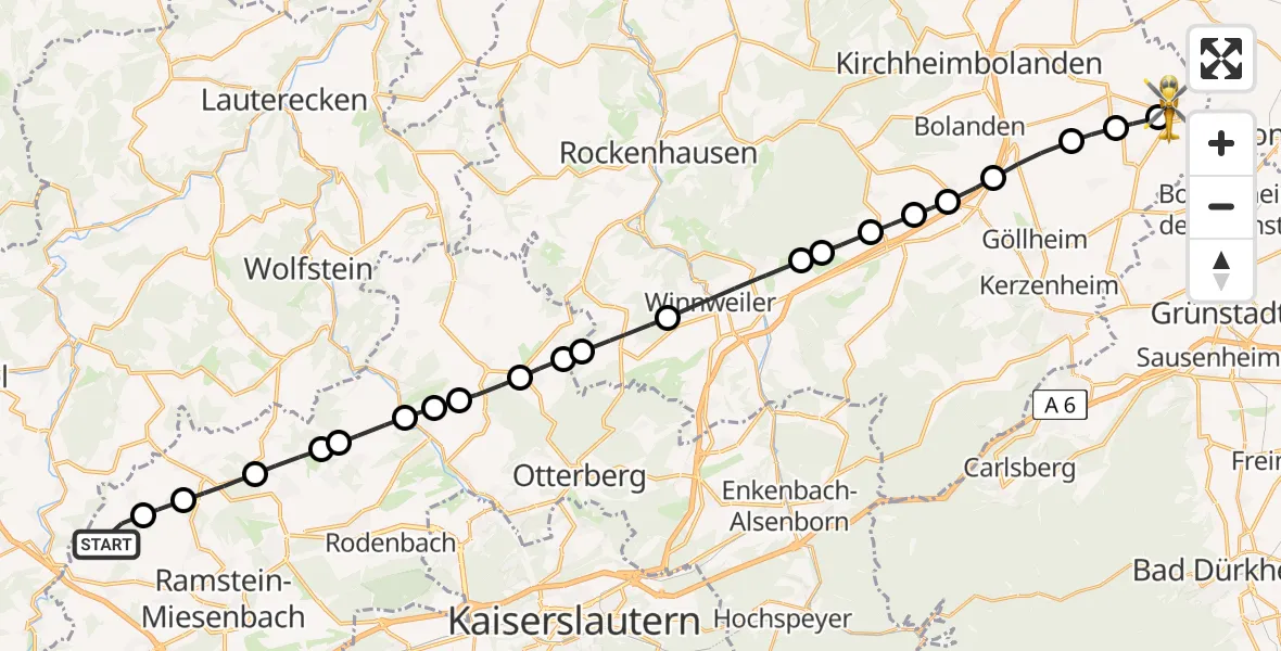 Flugroute Rettungshubschrauber Niedermohr - Zellertal, 03 Mai 2026, 14:52