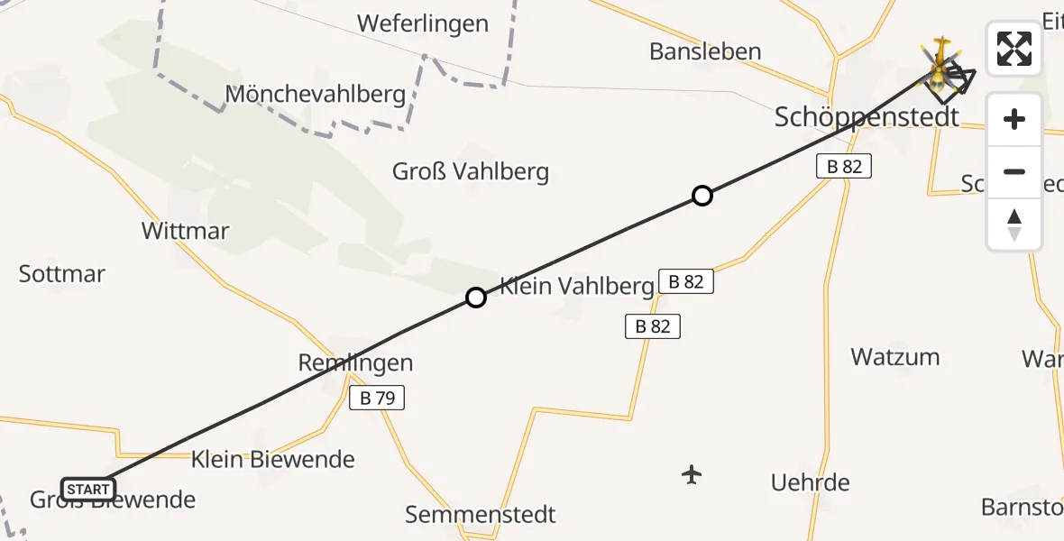 Flugroute Rettungshubschrauber Remlingen-Semmenstedt - Schöppenstedt, 03 Mai 2026, 14:58