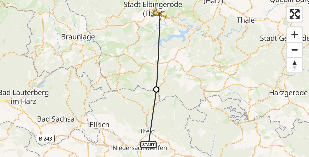 Flugroute Rettungshubschrauber Harztor - Oberharz am Brocken, 03 Mai 2026, 15:06
