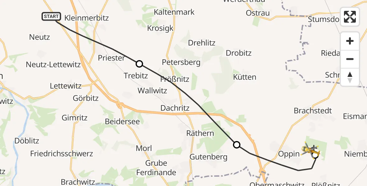 Flugroute Rettungshubschrauber Wettin-Löbejün - Halle-Oppin Flugplatz, 03 Mai 2026, 15:10