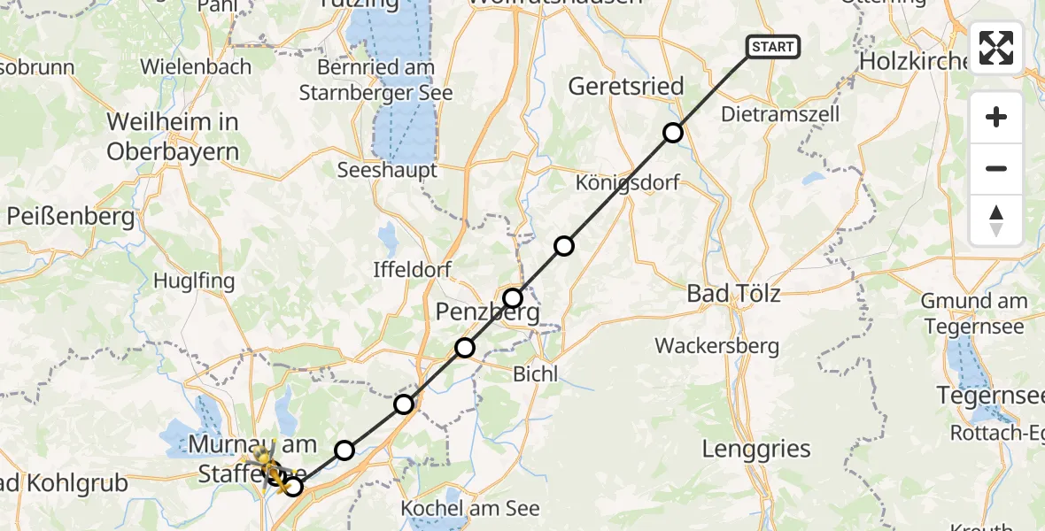Flugroute Rettungshubschrauber Dietramszell - Murnau Accident Hospital, 03 Mai 2026, 15:16