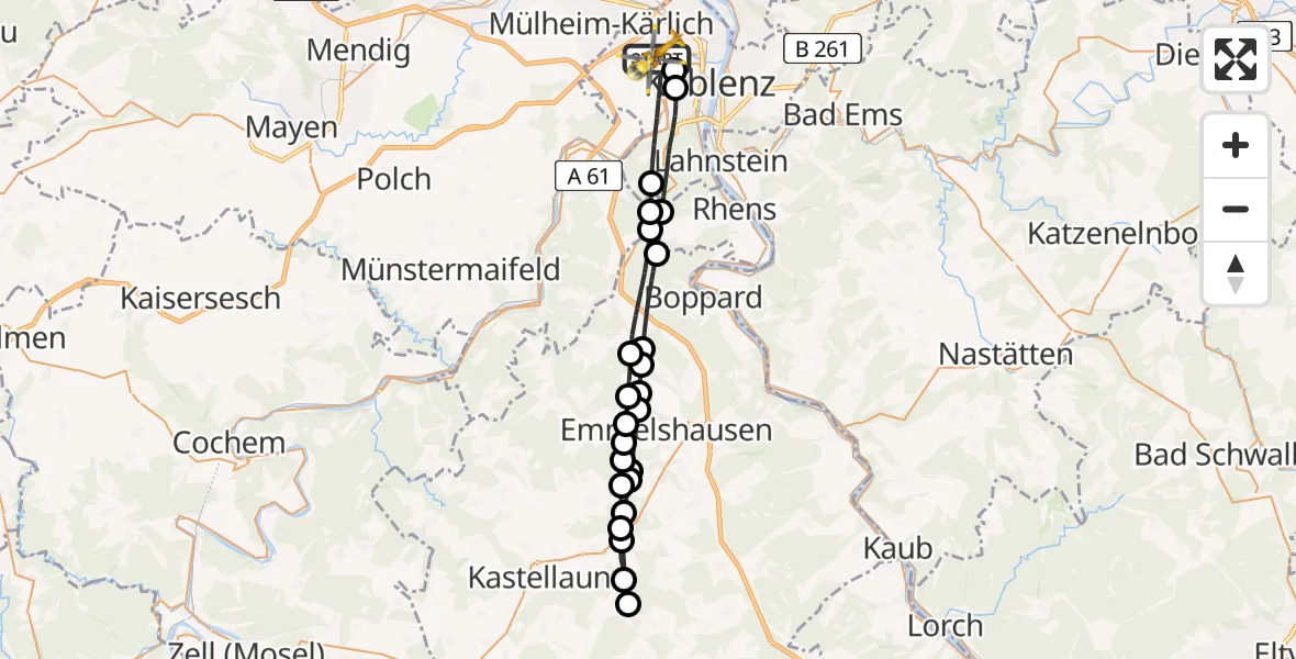 Flugroute Rettungshubschrauber Koblenz - Koblenz, 03 Mai 2026, 15:20