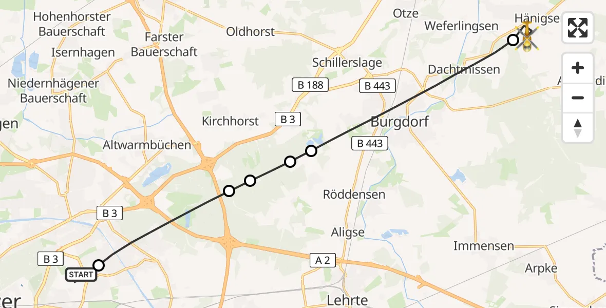 Flugroute Rettungshubschrauber Hannover Luftrettung Hubschrauberlandeplatz (Christoph 4) - Uetze, 03 Mai 2026, 15:23
