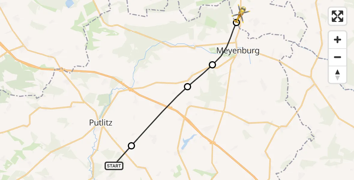 Flugroute Rettungshubschrauber Putlitz - Ganzlin, 03 Mai 2026, 15:27