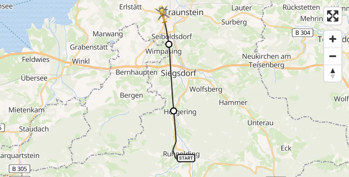 Flugroute Rettungshubschrauber Ruhpolding - Traunstein, 03 Mai 2026, 15:30