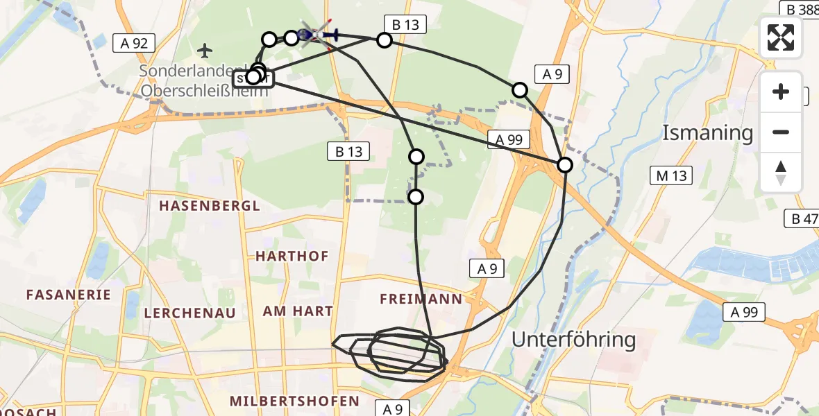 Flugroute Polizeihubschrauber Oberschleißheim - Oberschleißheim, 03 Mai 2026, 15:38
