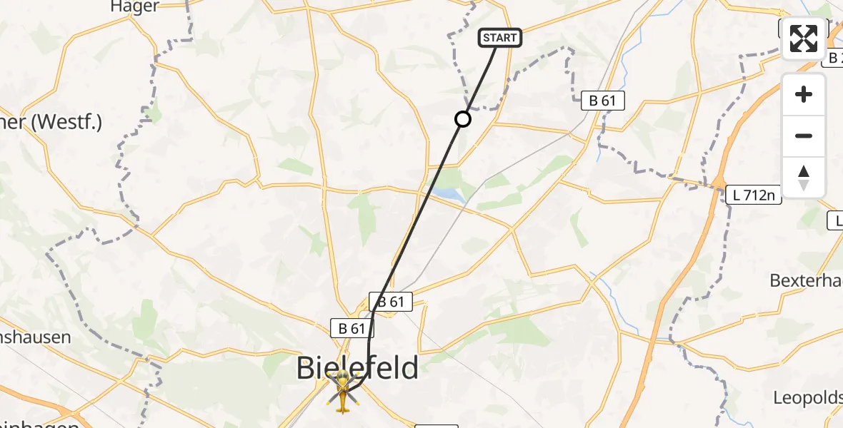 Flugroute Rettungshubschrauber Herford - Bielefeld, 03 Mai 2026, 15:49