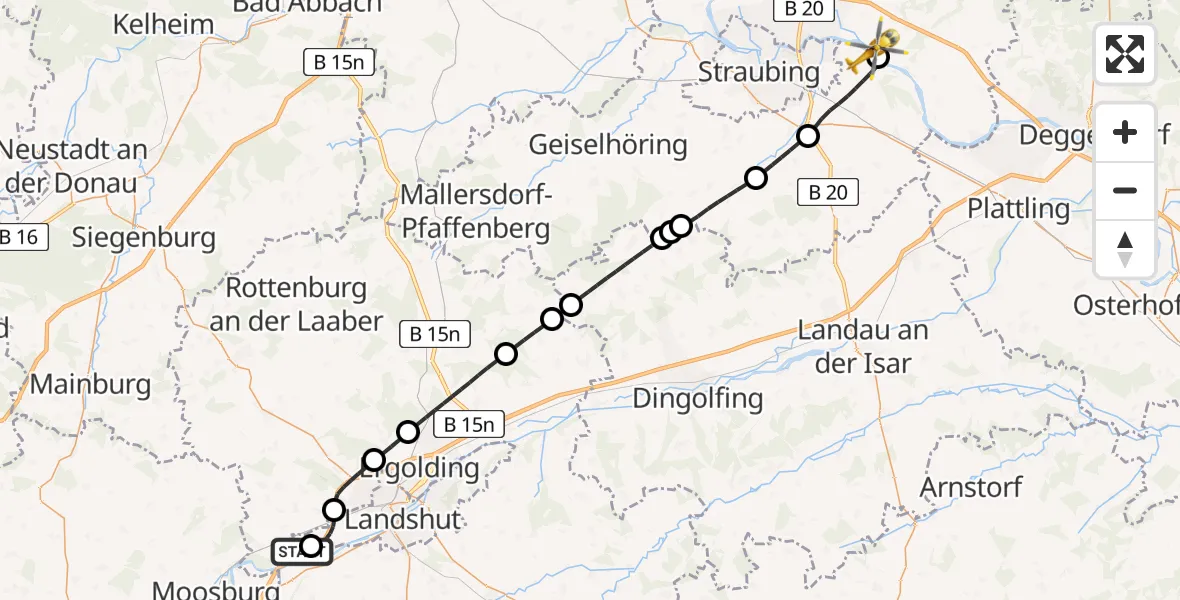 Flugroute Rettungshubschrauber Landshut Flugplatz - Bogen, 03 Mai 2026, 15:52