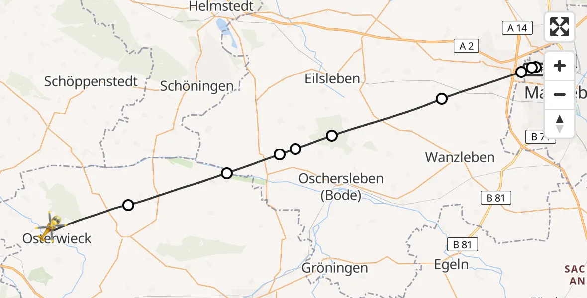 Flugroute Rettungshubschrauber Magdeburg Hospital - Osterwieck, 03 Mai 2026, 15:53