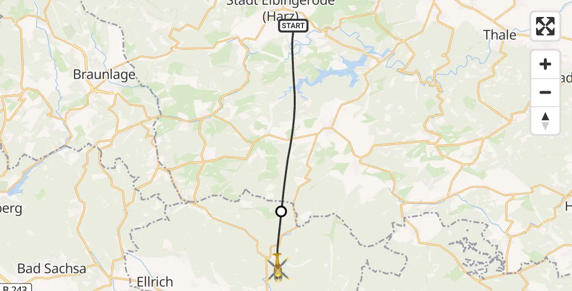Flugroute Rettungshubschrauber Oberharz am Brocken - Harztor, 03 Mai 2026, 15:54