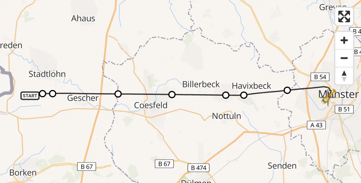 Flugroute Ambulanzhubschrauber Südlohn - Münster, 03 Mai 2026, 15:58