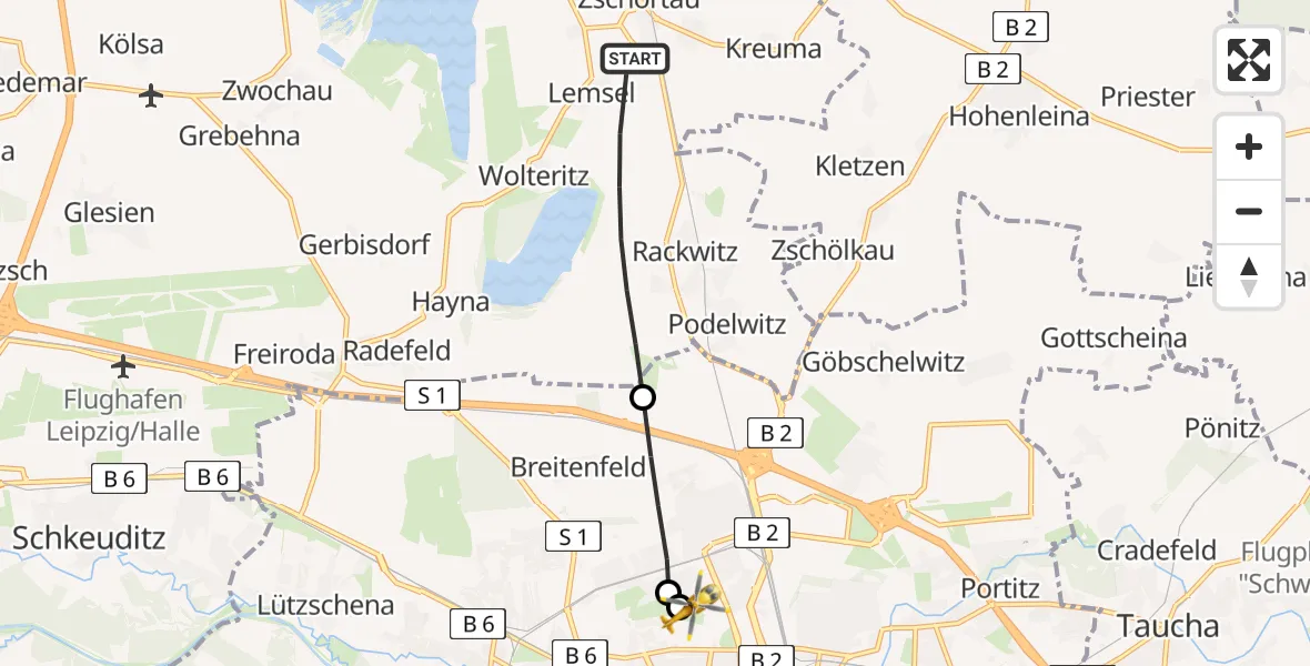 Flugroute Rettungshubschrauber Rackwitz - Sankt Georg Hospital Leipzig Reserve, 03 Mai 2026, 16:05