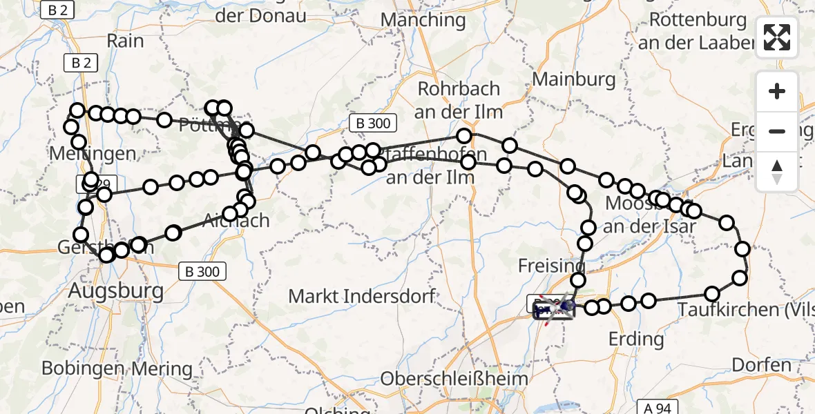 Flugroute Polizeihubschrauber München Flughafen - München Flughafen, 03 Mai 2026, 16:08