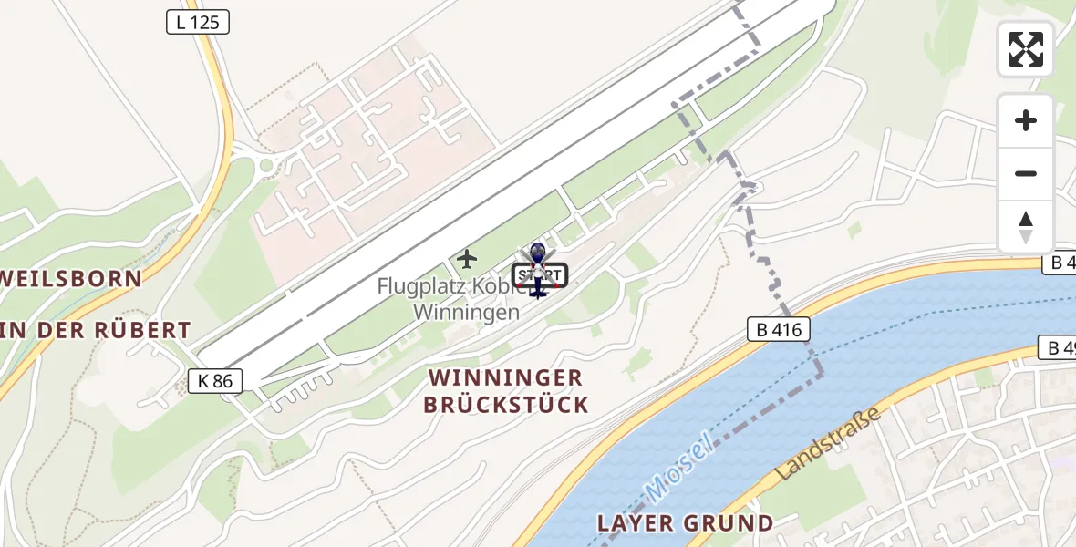 Flugroute Polizeihubschrauber Koblenz-Winningen Flugplatz - Koblenz-Winningen Flugplatz, 03 Mai 2026, 16:09