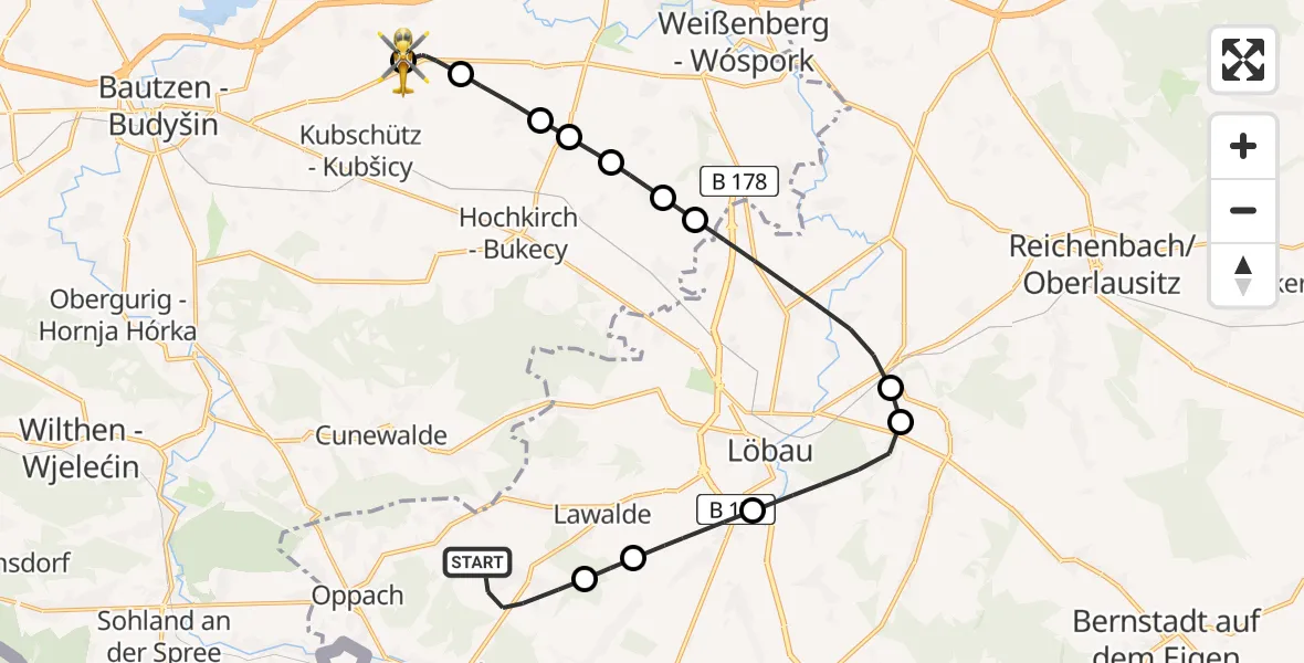 Flugroute Rettungshubschrauber Schönbach - Bautzen Flugplatz, 03 Mai 2026, 16:10