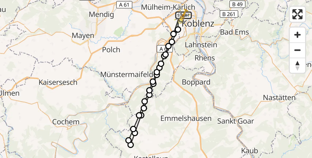 Flugroute Rettungshubschrauber Koblenz - Koblenz, 03 Mai 2026, 16:17