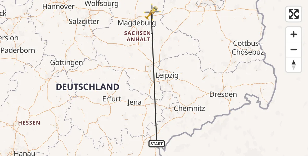 Flugroute Rettungshubschrauber Rehau - Möckern, 03 Mai 2026, 16:17