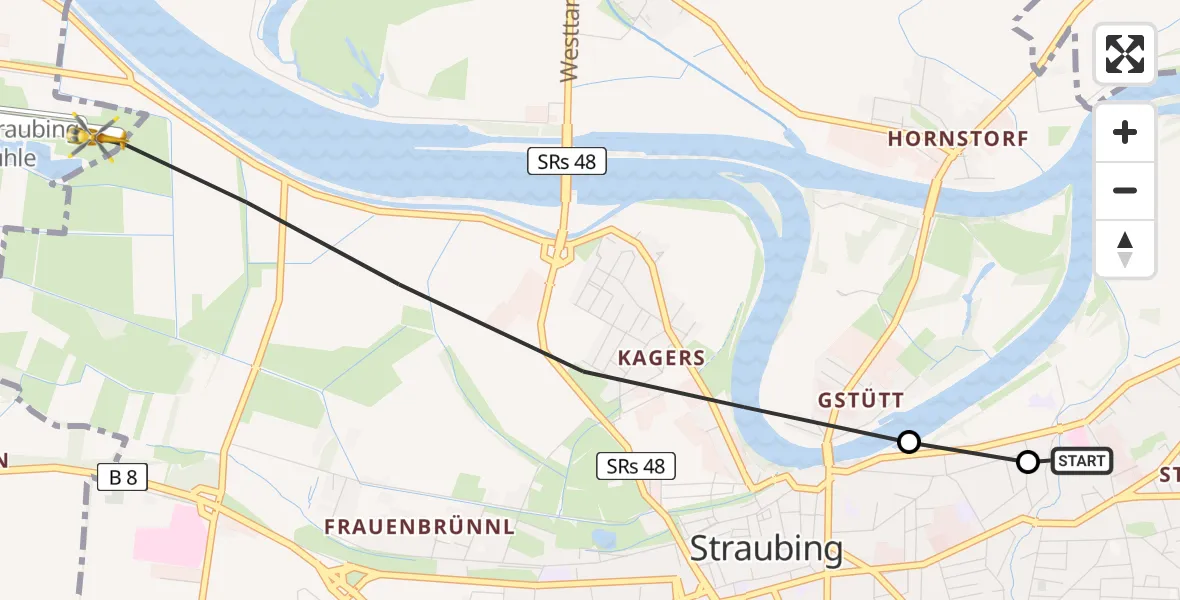 Flugroute Rettungshubschrauber Sankt Elisabeth Hospital Straubing - Straubing, 03 Mai 2026, 16:24