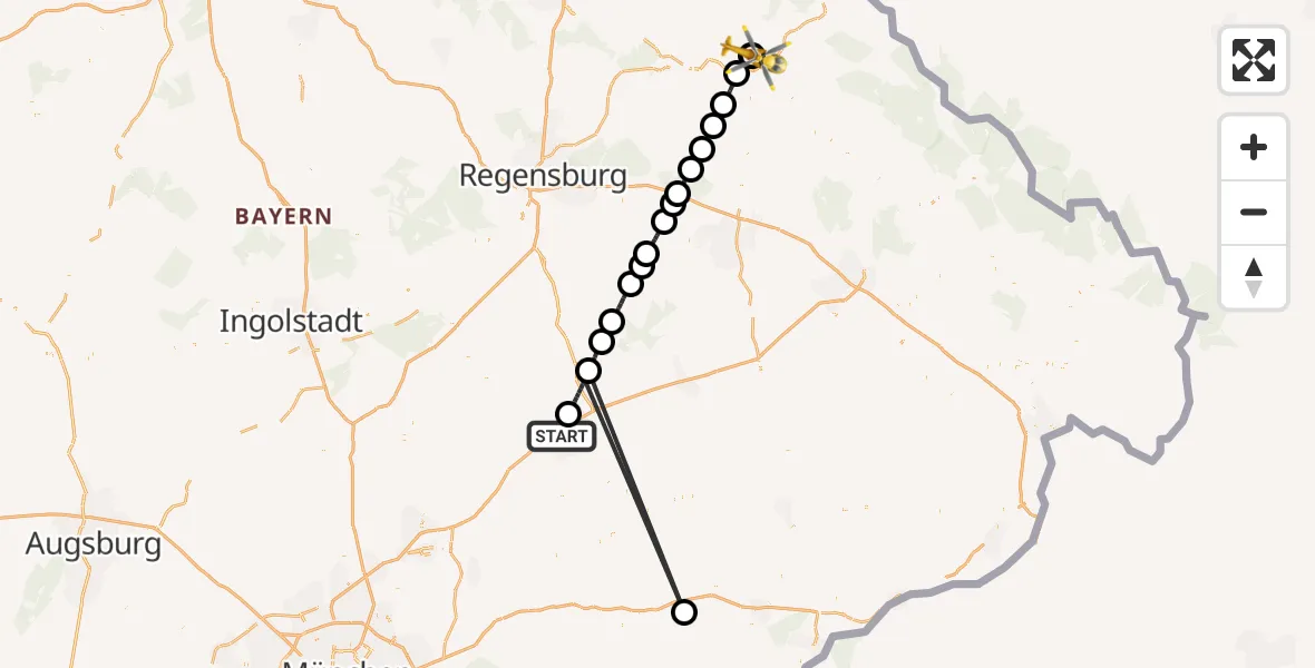 Flugroute Rettungshubschrauber Ergolding - Cham Hospital, 03 Mai 2026, 16:25
