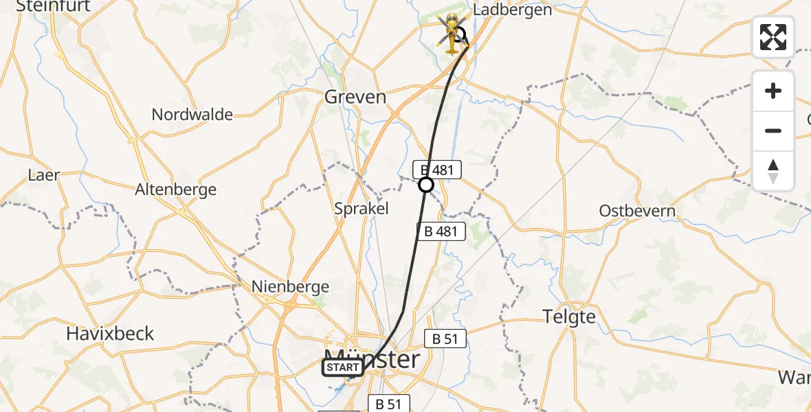 Flugroute Ambulanzhubschrauber Münster - Christoph  Westfalen-ADAC, 03 Mai 2026, 16:35