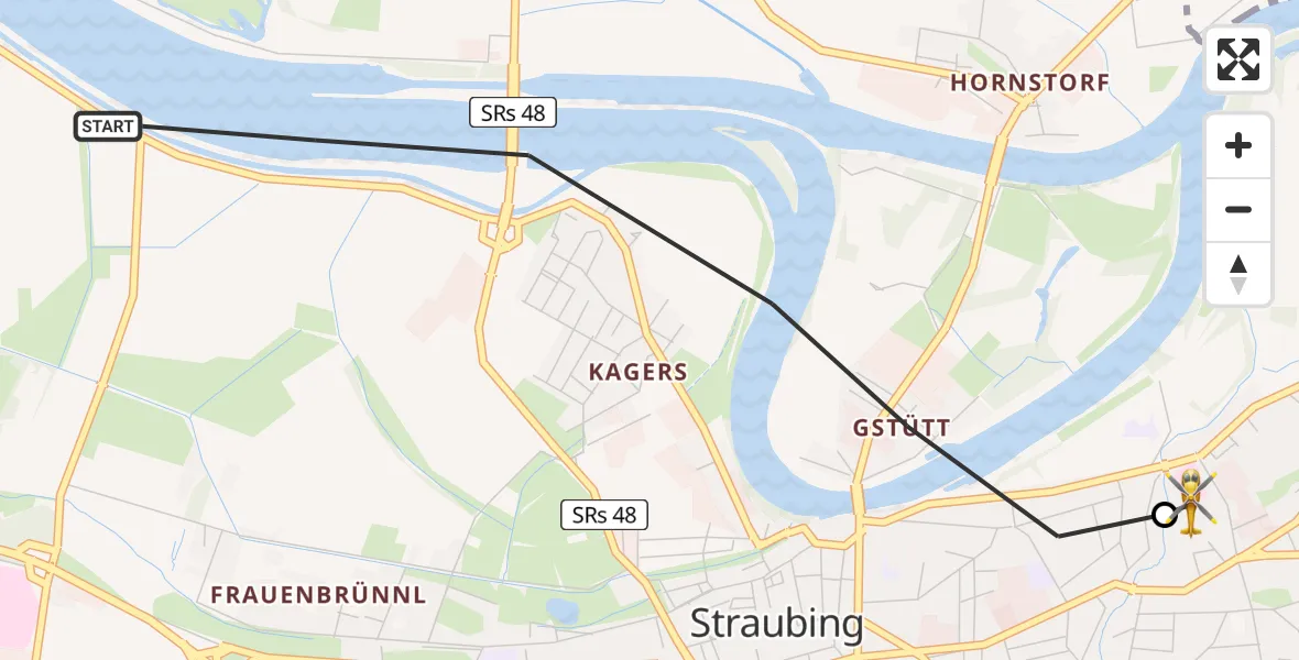 Flugroute Rettungshubschrauber Straubing - Sankt Elisabeth Hospital Straubing, 03 Mai 2026, 16:37