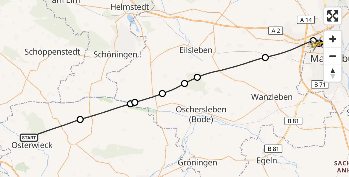 Flugroute Rettungshubschrauber Osterwieck - Magdeburg Hospital, 03 Mai 2026, 16:42