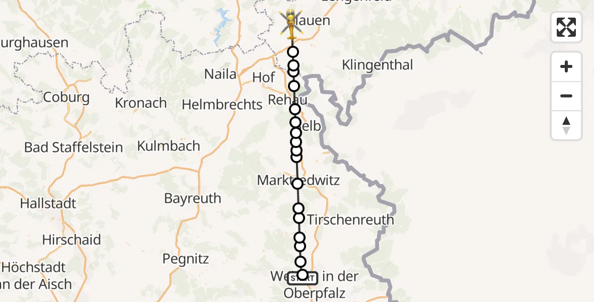 Flugroute Rettungshubschrauber Parkstein - Weischlitz, 03 Mai 2026, 16:51