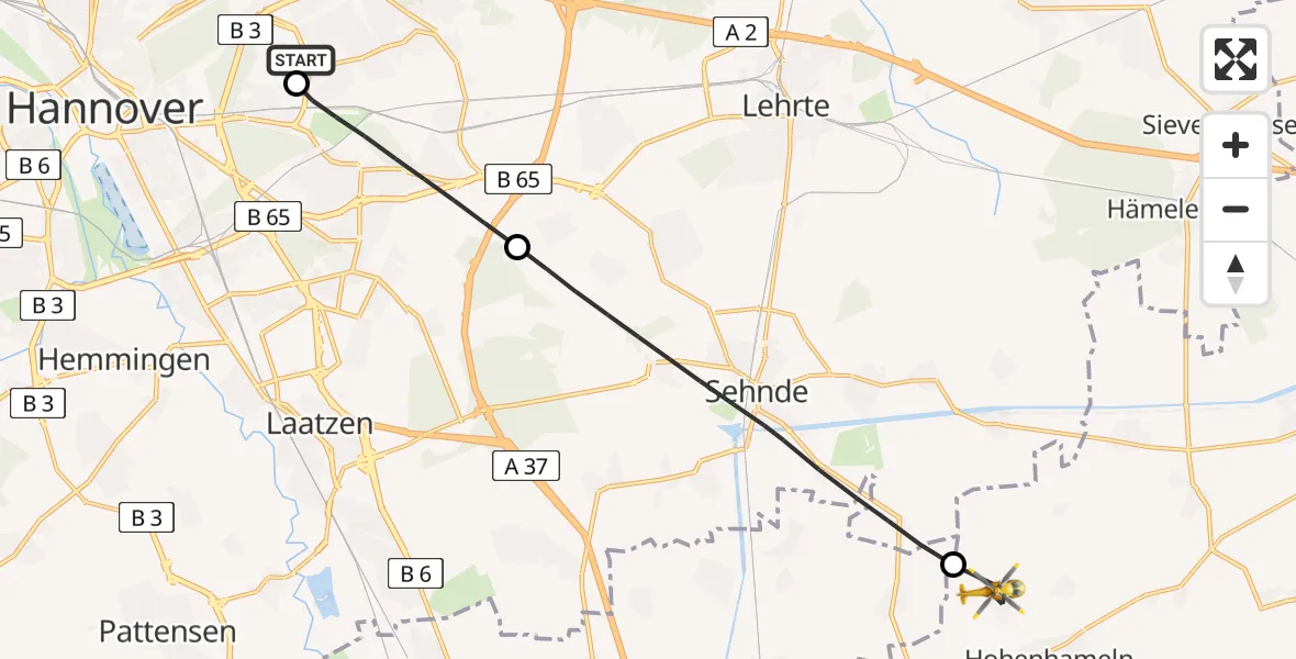 Flugroute Rettungshubschrauber Hannover Luftrettung Hubschrauberlandeplatz (Christoph 4) - Hohenhameln, 03 Mai 2026, 17:13