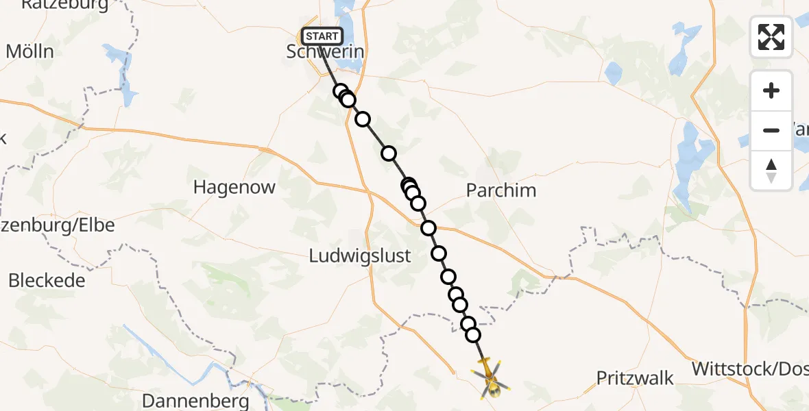 Flugroute Rettungshubschrauber Schwerin - Karstädt, 03 Mai 2026, 17:15