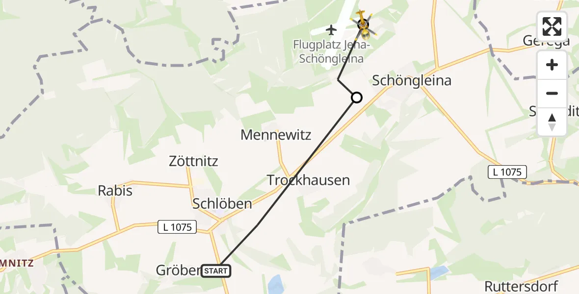 Flugroute Rettungshubschrauber Schlöben - Jena-Schöngleina Flugplatz, 03 Mai 2026, 17:25