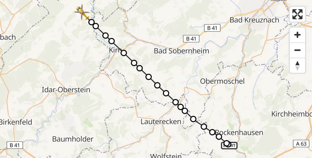 Flugroute Rettungshubschrauber Imsweiler UL - Rhaunen, 03 Mai 2026, 17:25