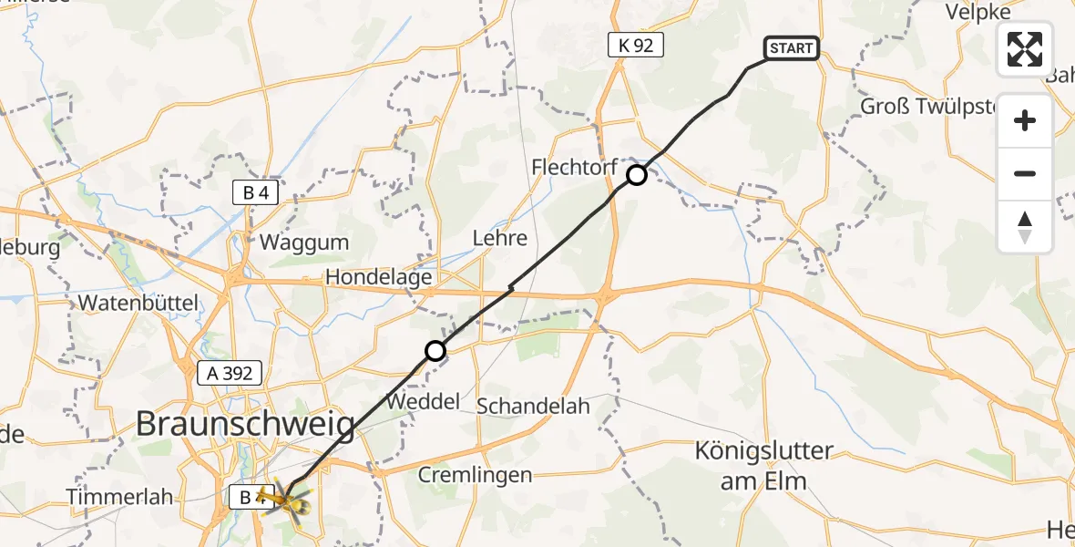 Flugroute Rettungshubschrauber Wolfsburg - Braunschweig, 03 Mai 2026, 17:38