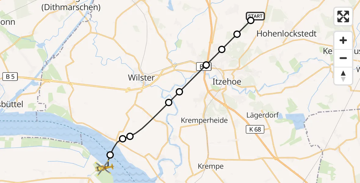 Flugroute Rettungshubschrauber Hohenlockstedt - Freiburg (Elbe), 03 Mai 2026, 17:45