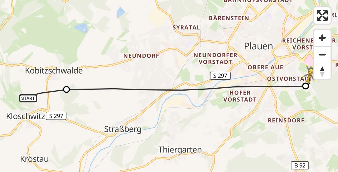 Flugroute Rettungshubschrauber Weischlitz - Helios Clinic Plauen, 03 Mai 2026, 17:47
