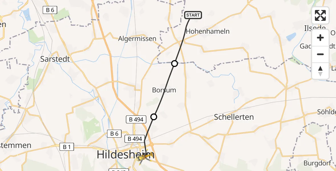 Flugroute Rettungshubschrauber Hohenhameln - Hildesheim, 03 Mai 2026, 17:53
