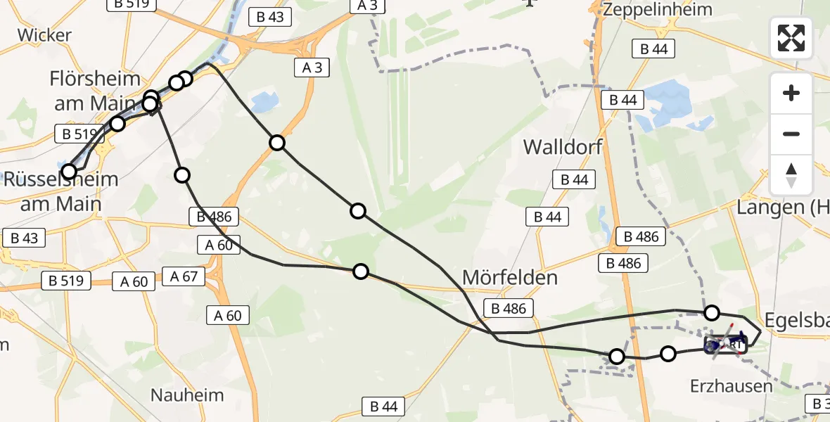 Flugroute Polizeihubschrauber Flughafen Frankfurt-Egelsbach - Flughafen Frankfurt-Egelsbach, 03 Mai 2026, 17:55