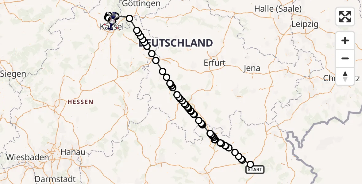 Flugroute Polizeihubschrauber Bindlach - Fuldatal Bundespolizei Hubschrauberlandeplatz, 03 Mai 2026, 17:59